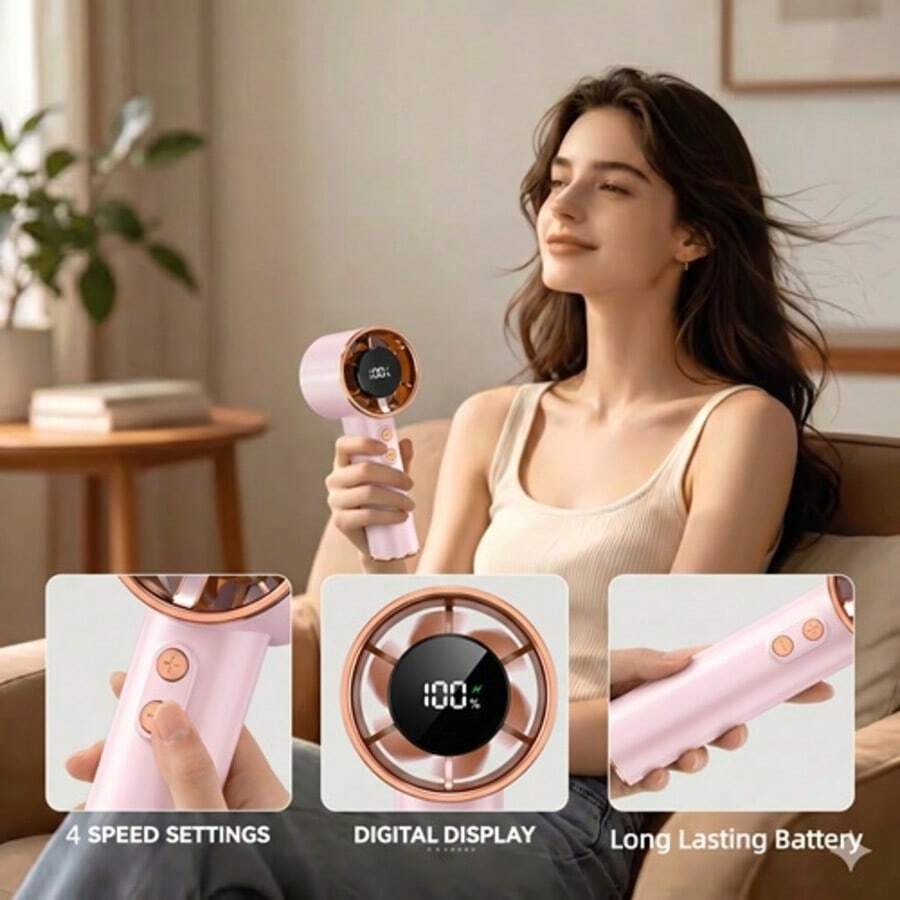 Pocket Fan with Digital Display & Rhinestone Bezel