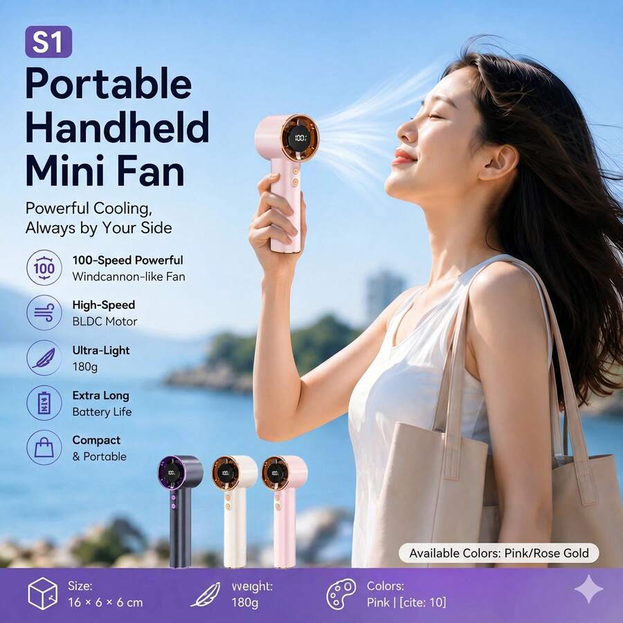 Pocket Fan with Digital Display & Rhinestone Bezel