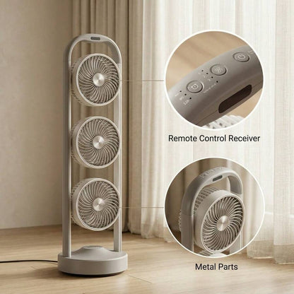 Triple-Head Floor Fan with Adjustable Heads