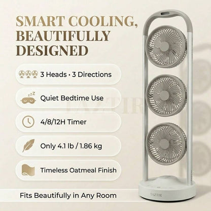 Triple-Head Floor Fan with Adjustable Heads