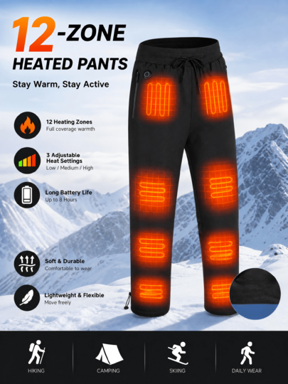 12-Zone USB Heated Pants — Power Bank Not Included